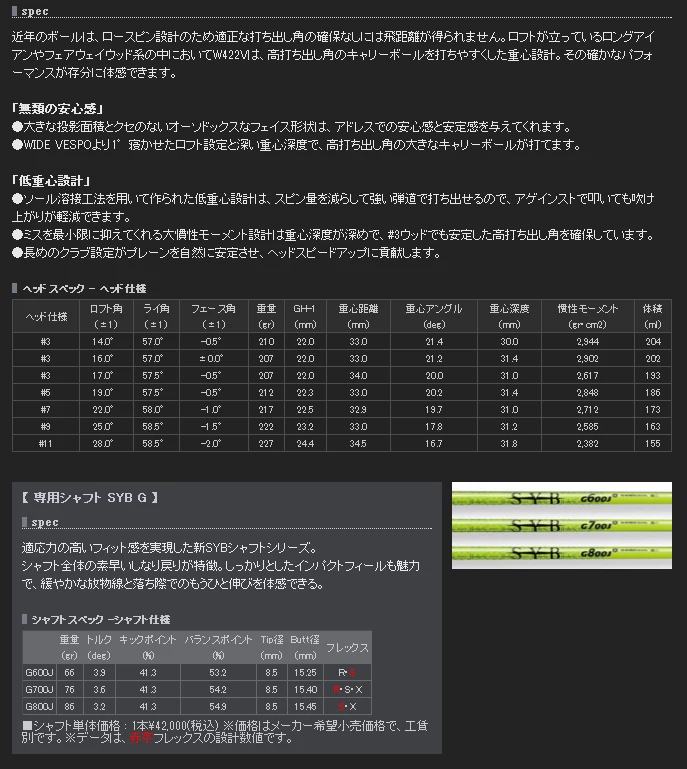 SYB Golf W422V Fairway Wood 6 SYB Golf W422V Fairway Wood - Image 4